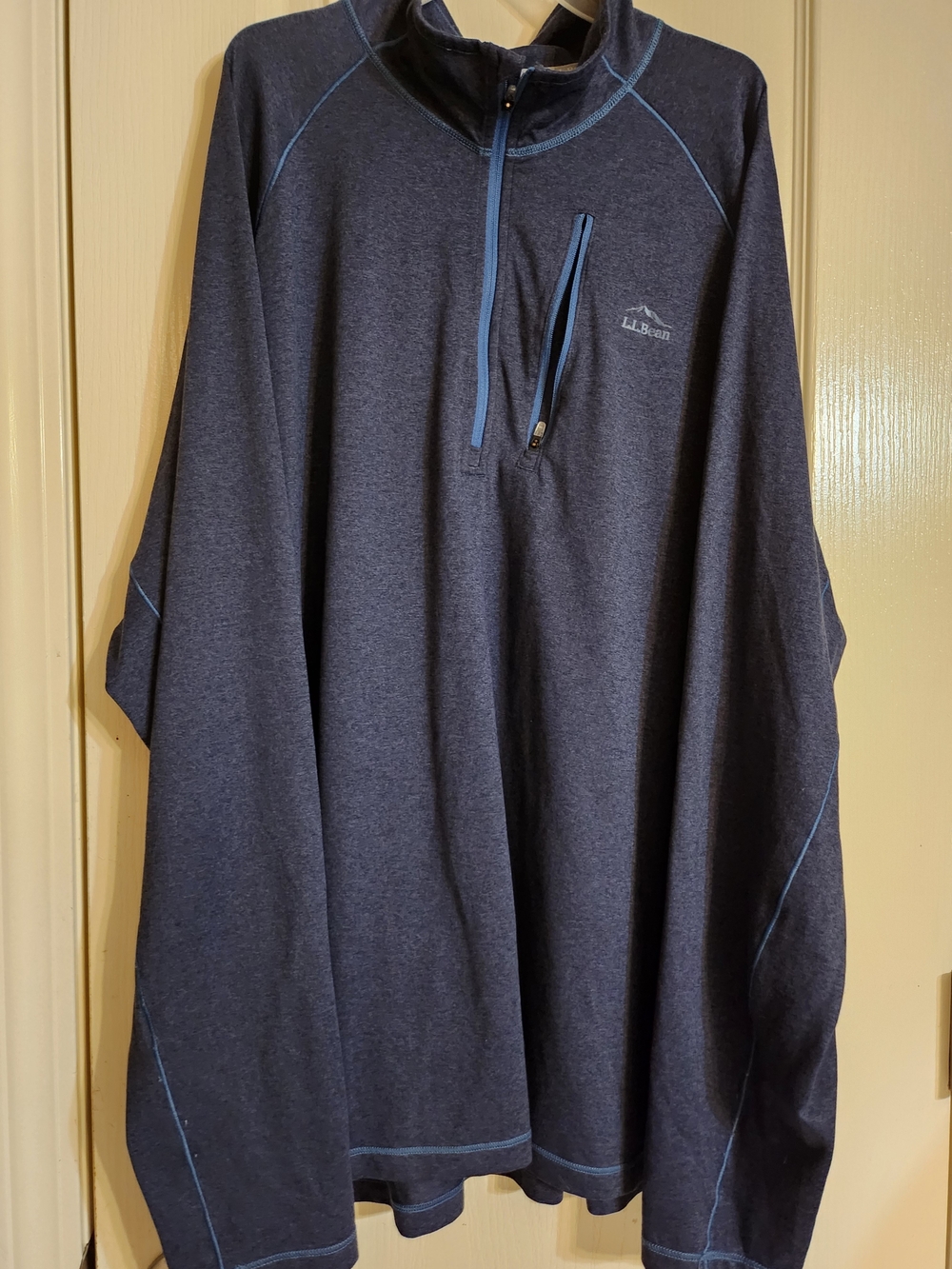 L.L. Bean Men's Navy Half-Zip Pullover with Light Blue Trim